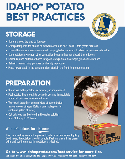 Idaho® Potato Best Practices – Storage & Preparation